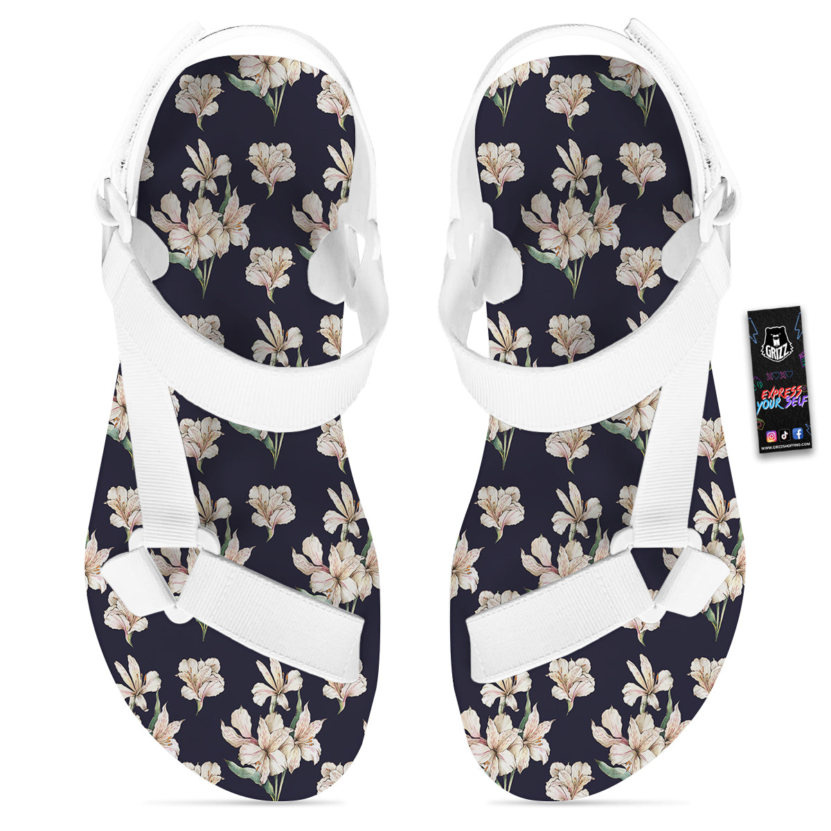 Alstroemeria Watercolor Print Pattern White Open Toe Sandals-grizzshop