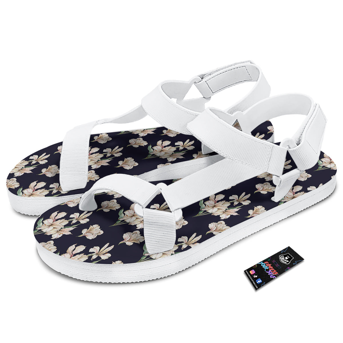 Alstroemeria Watercolor Print Pattern White Open Toe Sandals-grizzshop