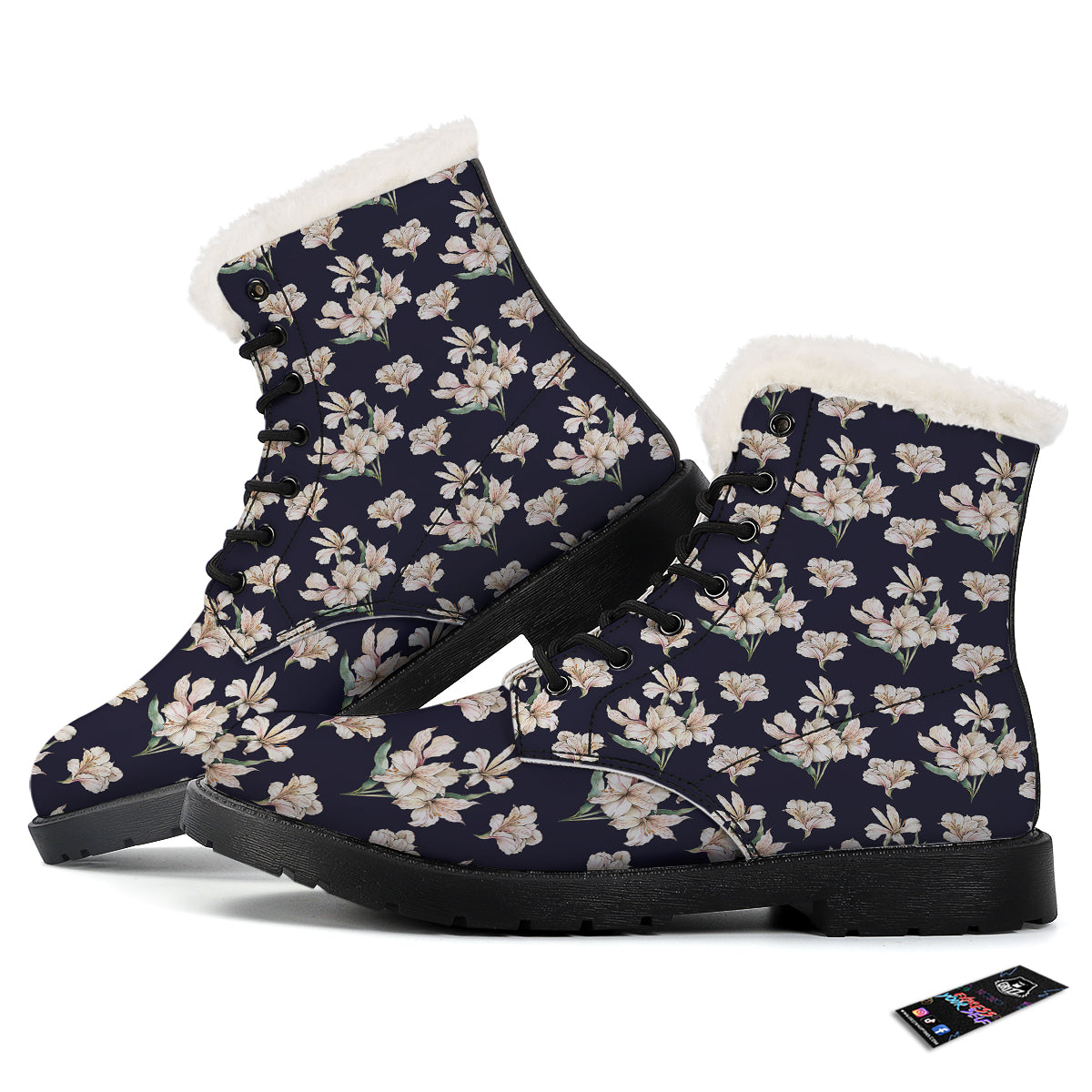 Alstroemeria Watercolor Print Pattern Winter Boots-grizzshop