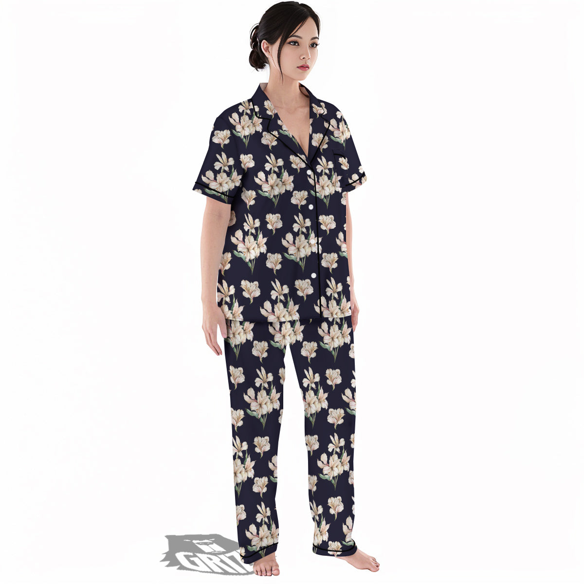 Alstroemeria Watercolor Print Pattern Women's Pajamas Set-grizzshop