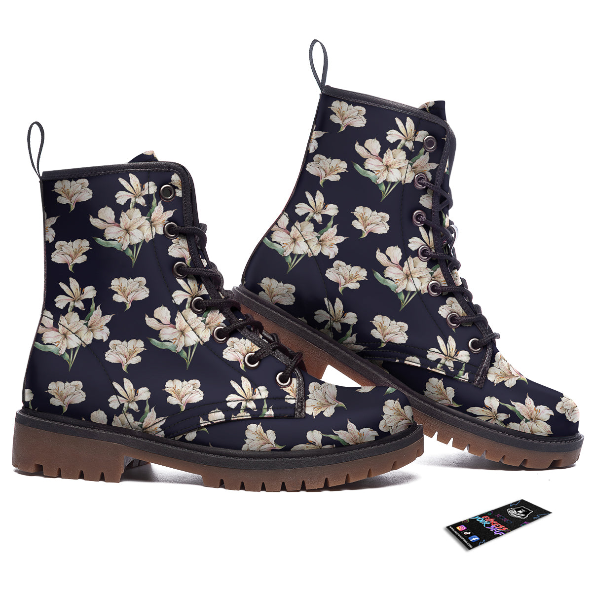 Alstroemeria Watercolor Print Pattern Work Boots-grizzshop