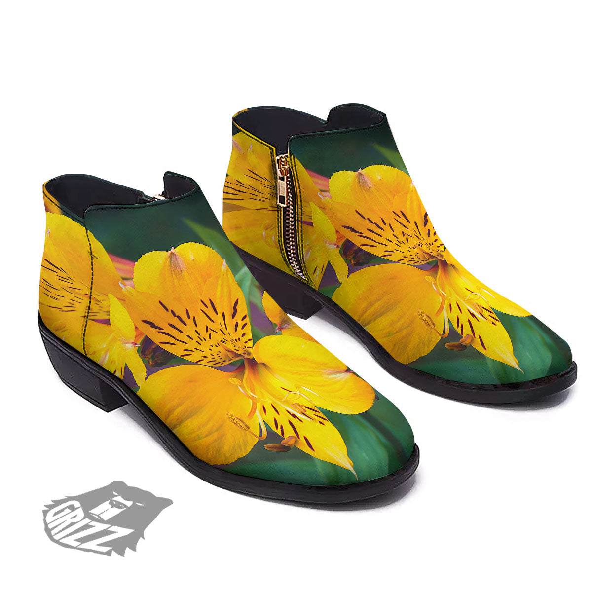Alstroemeria Yellow Print Ankle Boots-grizzshop
