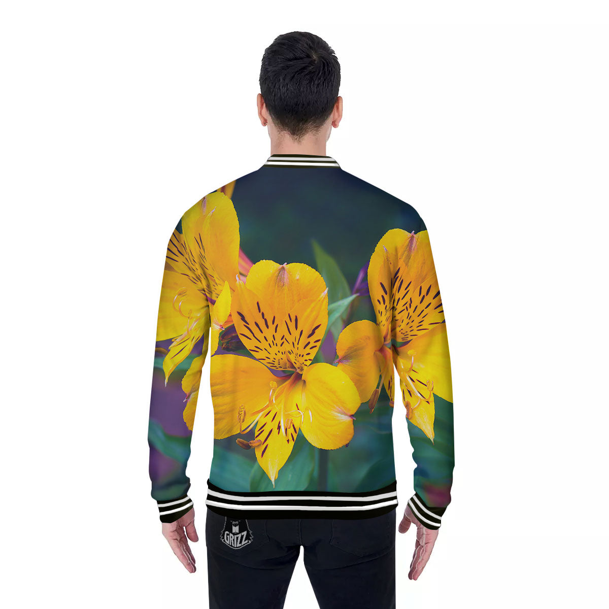 Alstroemeria Yellow Print Baseball Jacket-grizzshop
