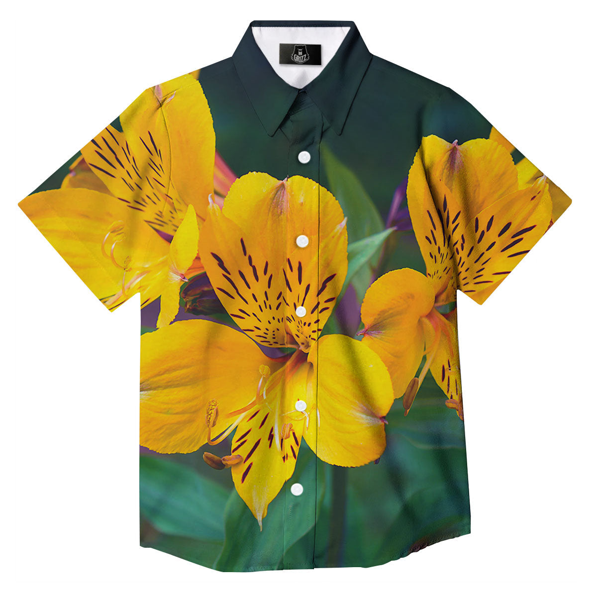 Alstroemeria Yellow Print Button Up Shirt-grizzshop