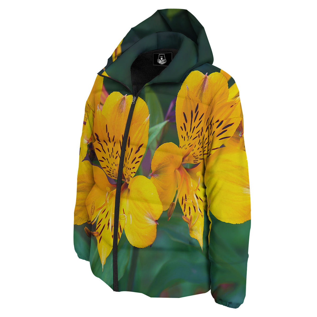 Alstroemeria Yellow Print Down Jacket-grizzshop