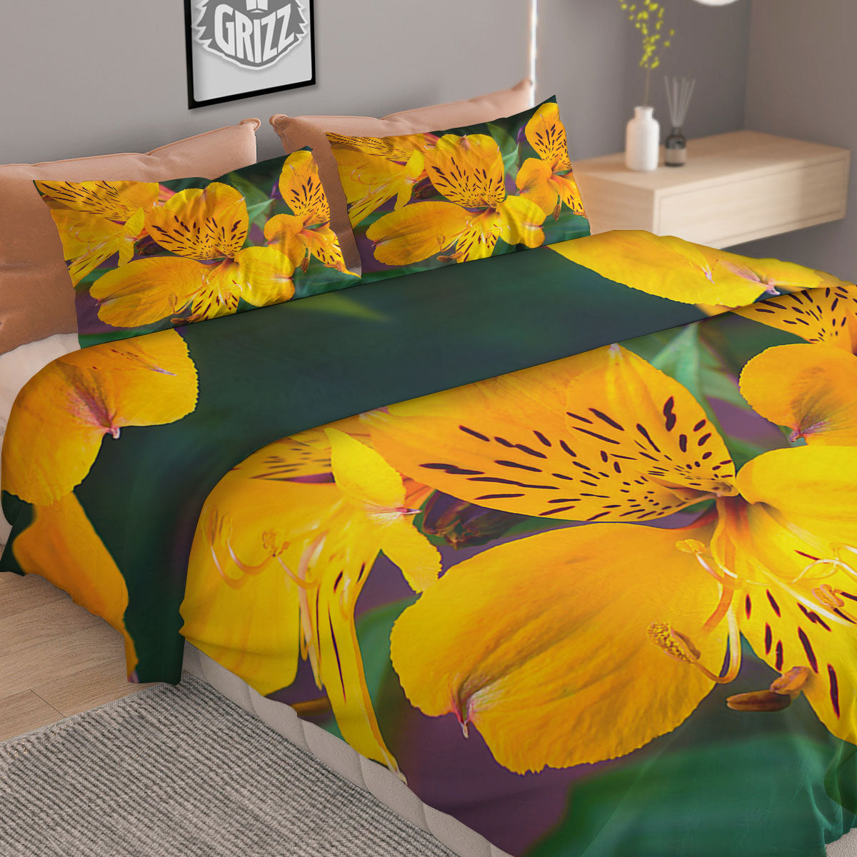 Alstroemeria Yellow Print Duvet Cover Bedding Set