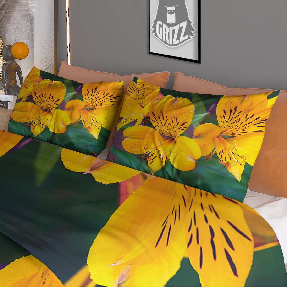 Alstroemeria Yellow Print Duvet Cover Bedding Set