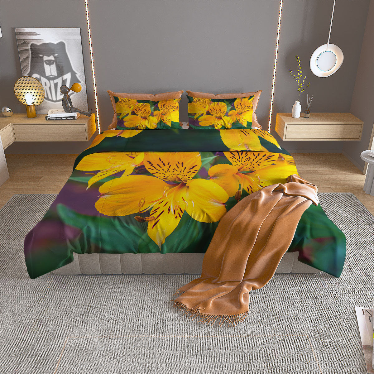 Alstroemeria Yellow Print Duvet Cover Bedding Set