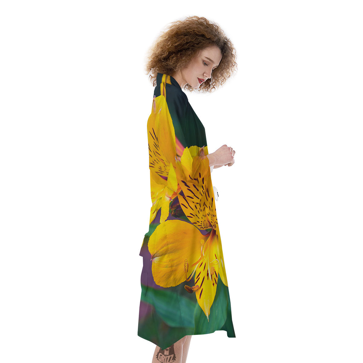 Alstroemeria Yellow Print Kimono-grizzshop