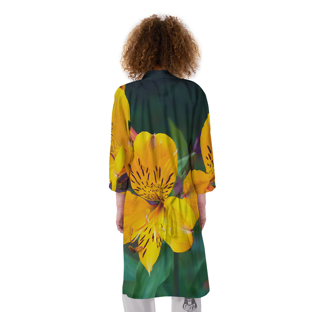 Alstroemeria Yellow Print Kimono-grizzshop