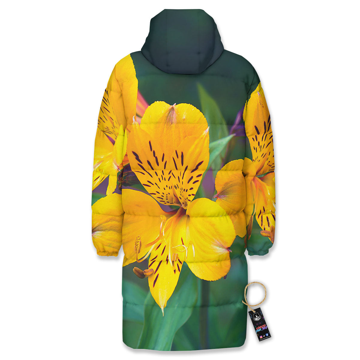 Alstroemeria Yellow Print Long Down Jacket-grizzshop