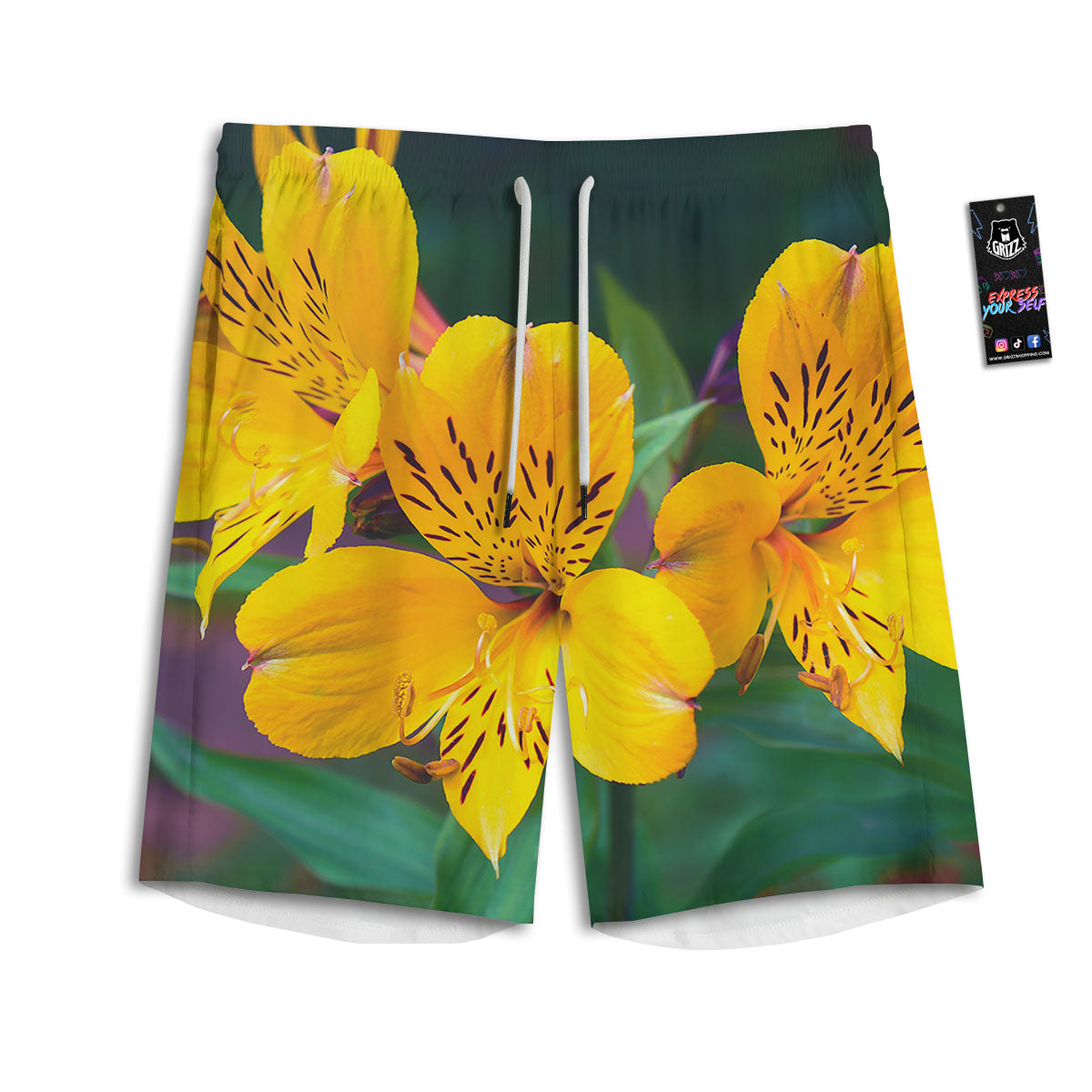 Alstroemeria Yellow Print Men's Athletic Shorts