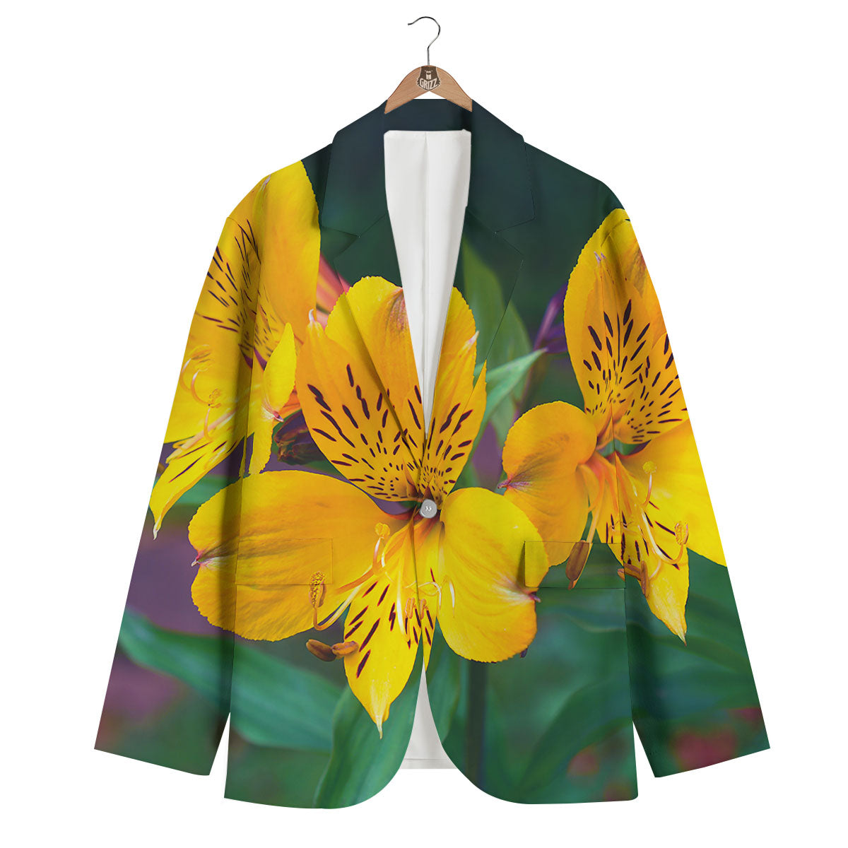 Alstroemeria Yellow Print Men's Blazer-grizzshop
