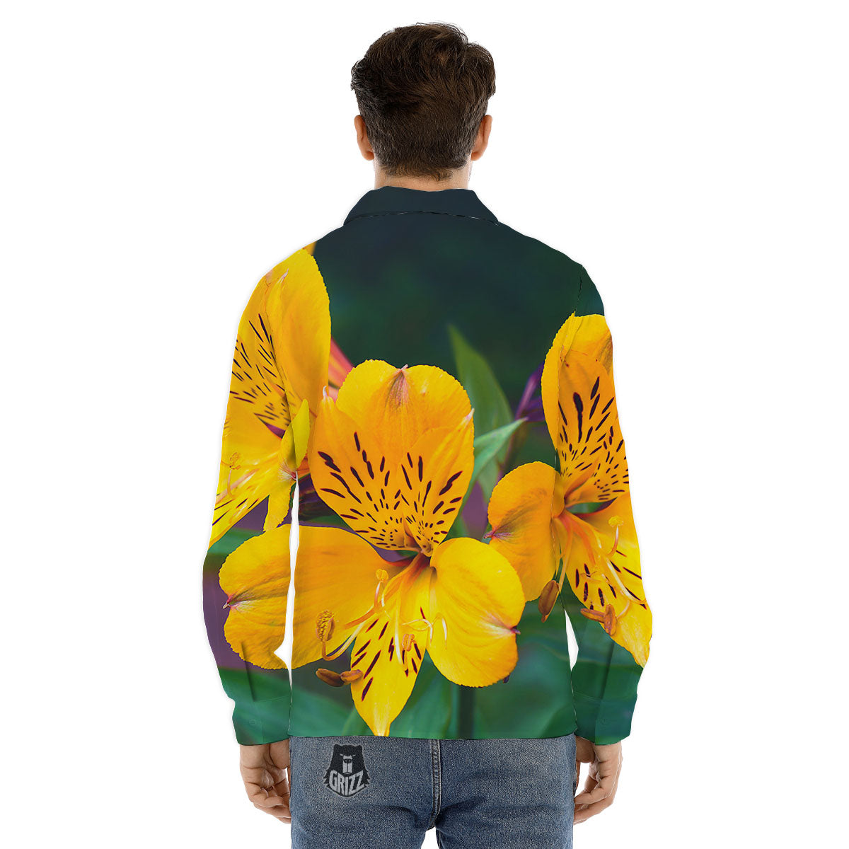 Alstroemeria Yellow Print Men's Dress Shirts-grizzshop