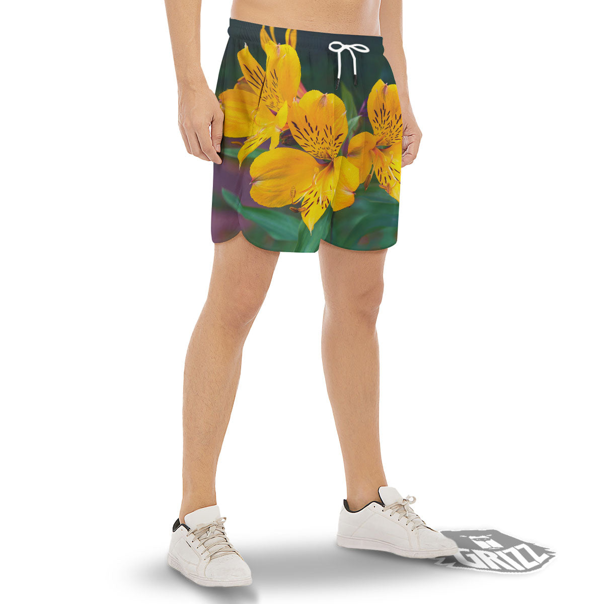 Alstroemeria Yellow Print Men's Gym Shorts-grizzshop