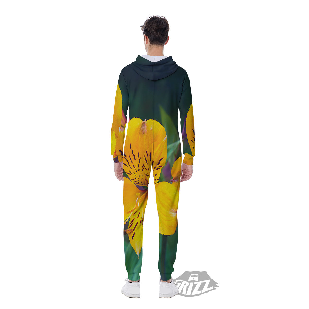 Alstroemeria Yellow Print Men's Jumpsuit-grizzshop