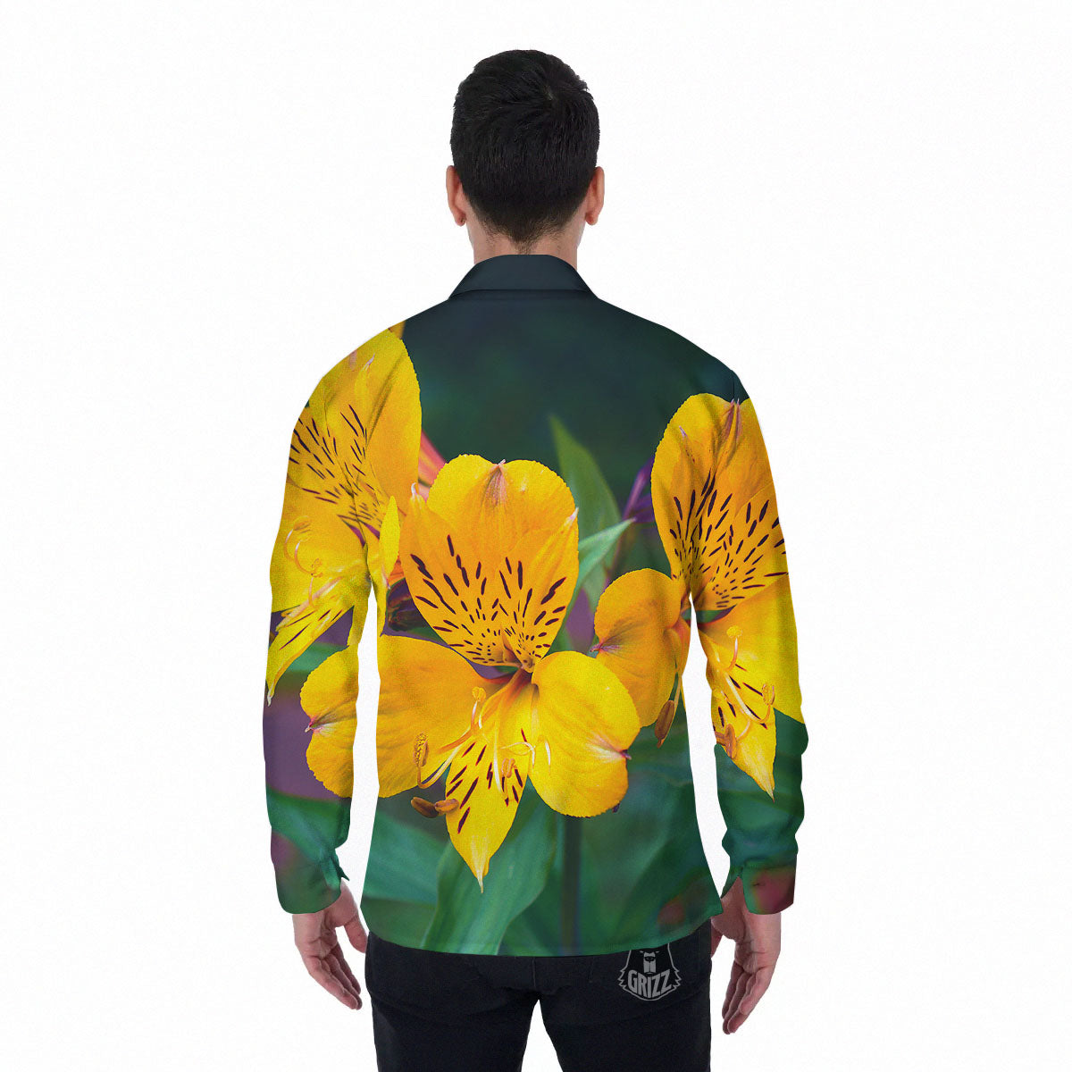 Alstroemeria Yellow Print Men's Long Sleeve Shirts-grizzshop