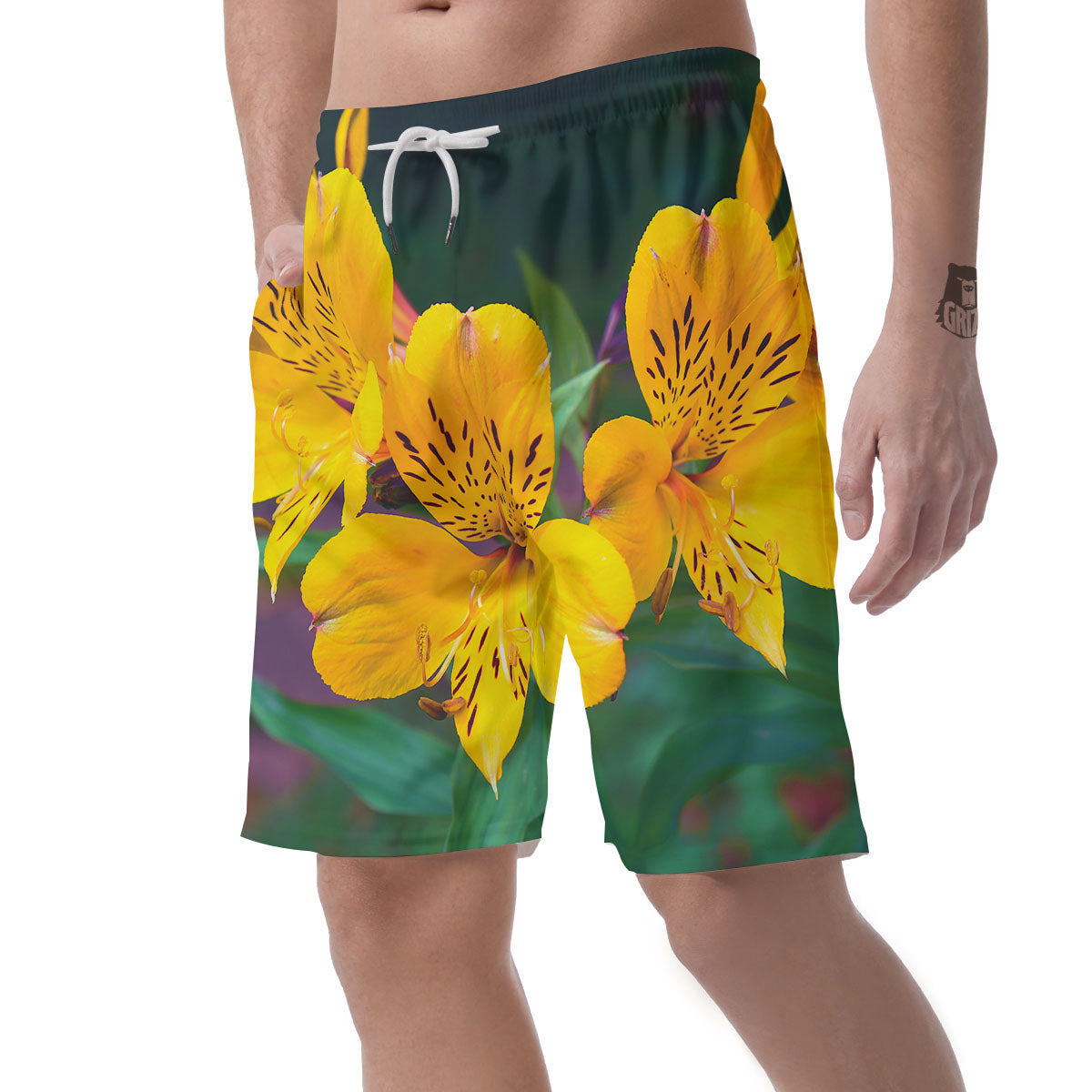 Alstroemeria Yellow Print Men's Shorts-grizzshop