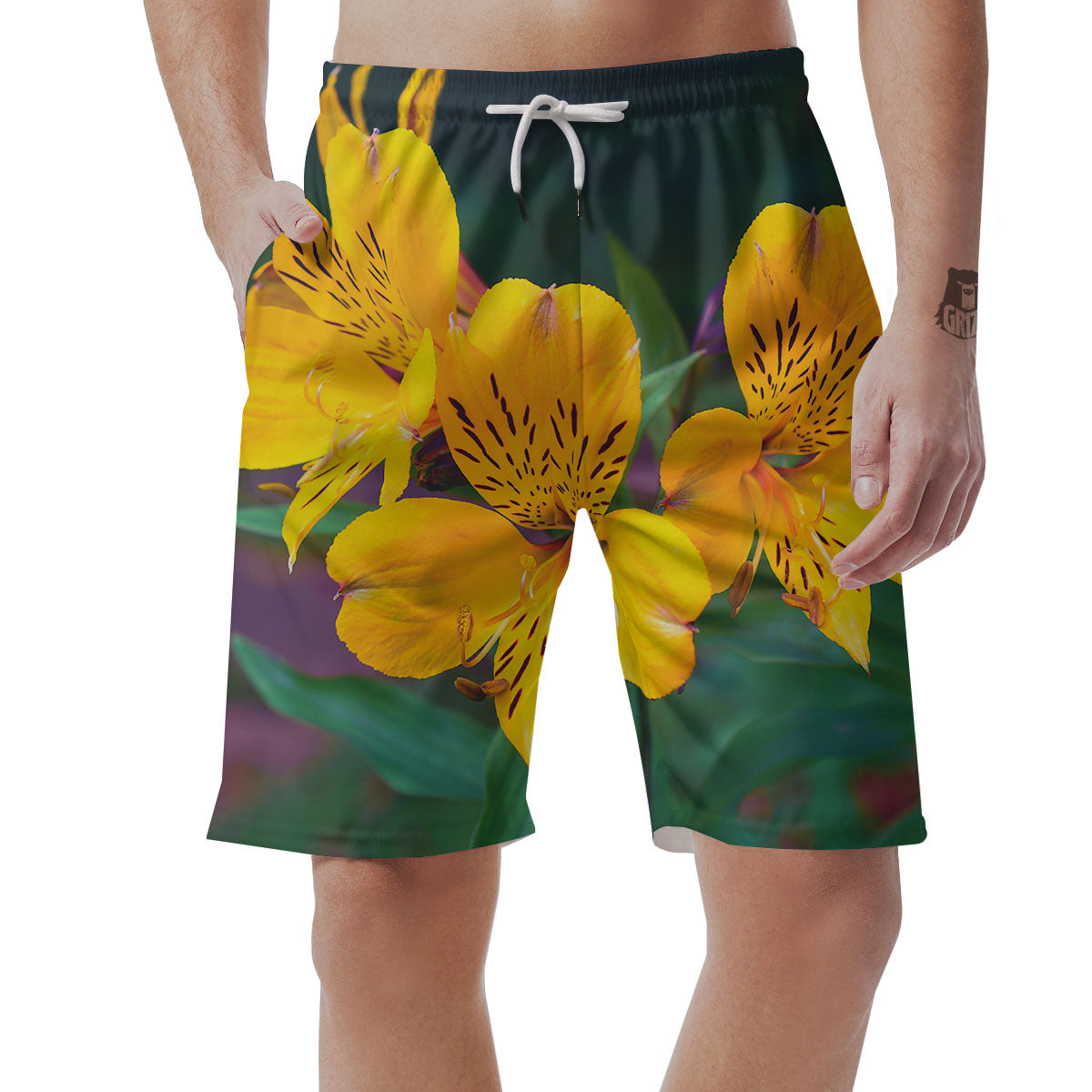 Alstroemeria Yellow Print Men's Shorts-grizzshop