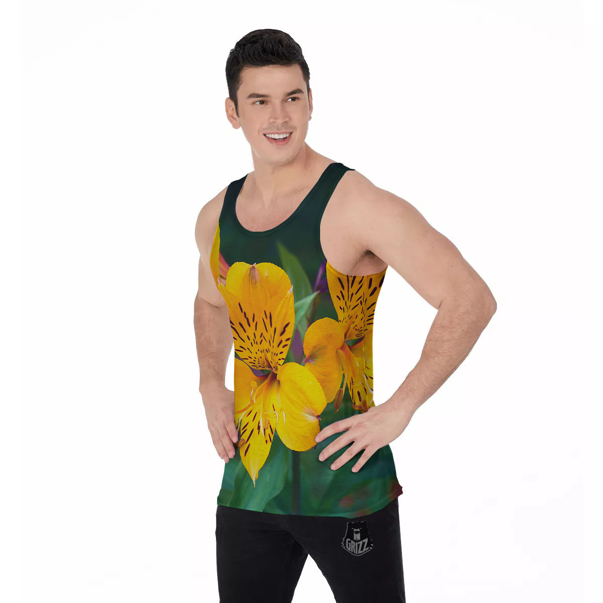 Alstroemeria Yellow Print Men's Tank Top-grizzshop