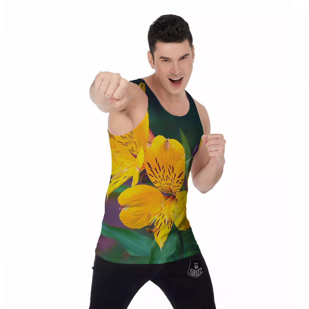 Alstroemeria Yellow Print Men's Tank Top-grizzshop