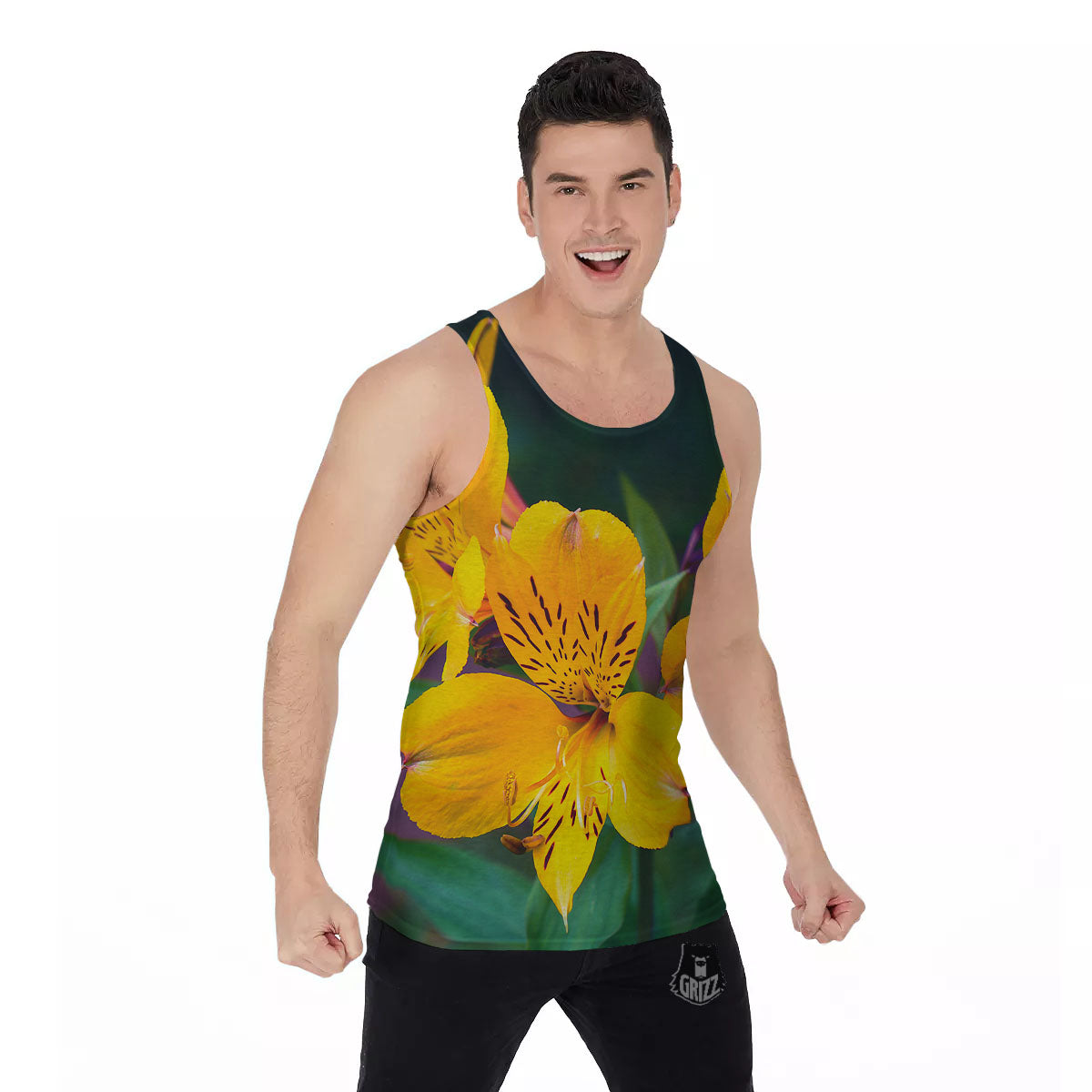 Alstroemeria Yellow Print Men's Tank Top-grizzshop