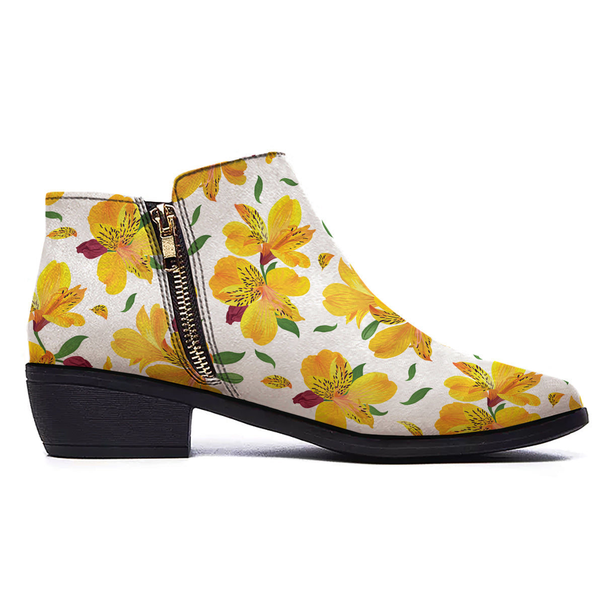 Alstroemeria Yellow Print Pattern Ankle Boots-grizzshop