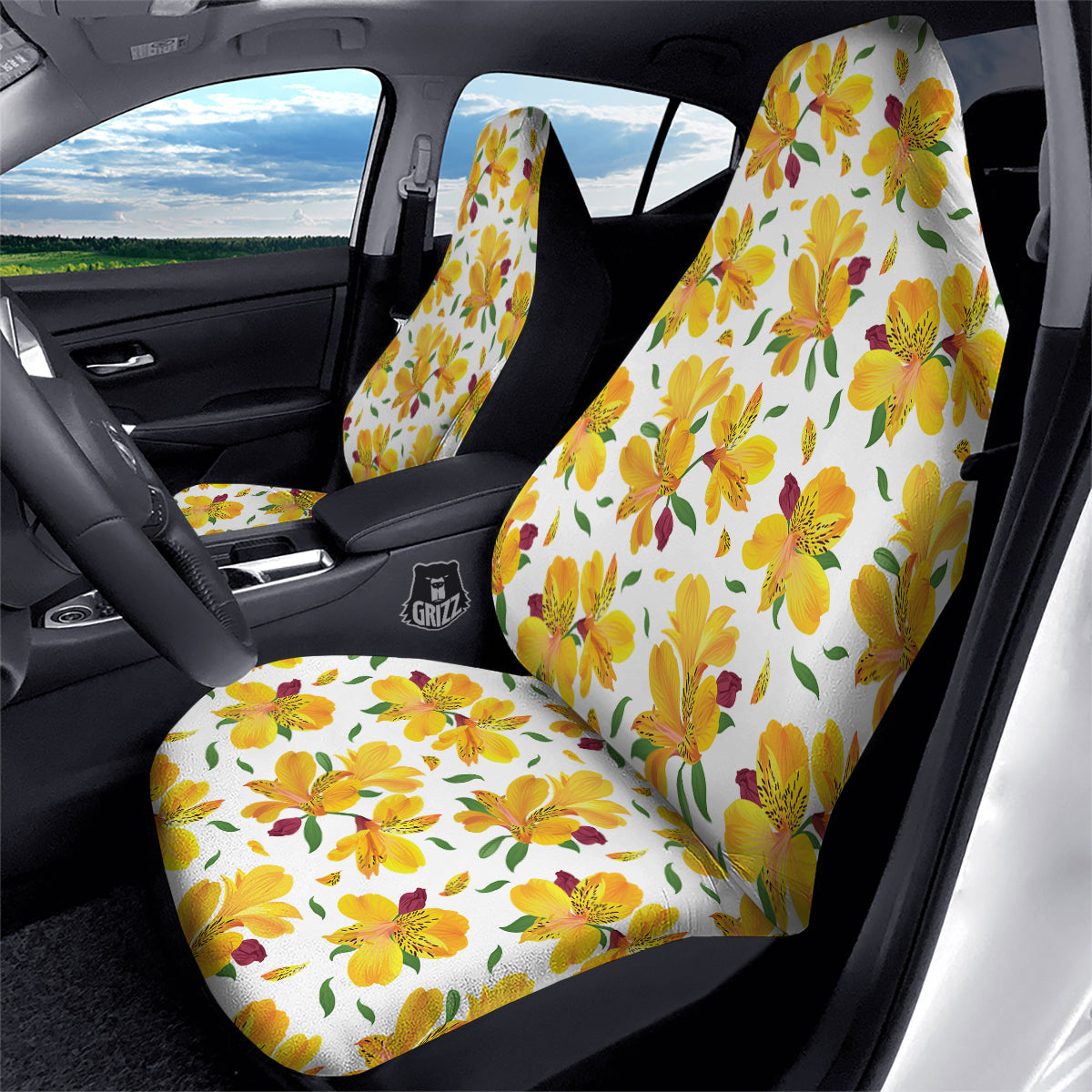 Alstroemeria Yellow Print Pattern Car Seat Covers-grizzshop
