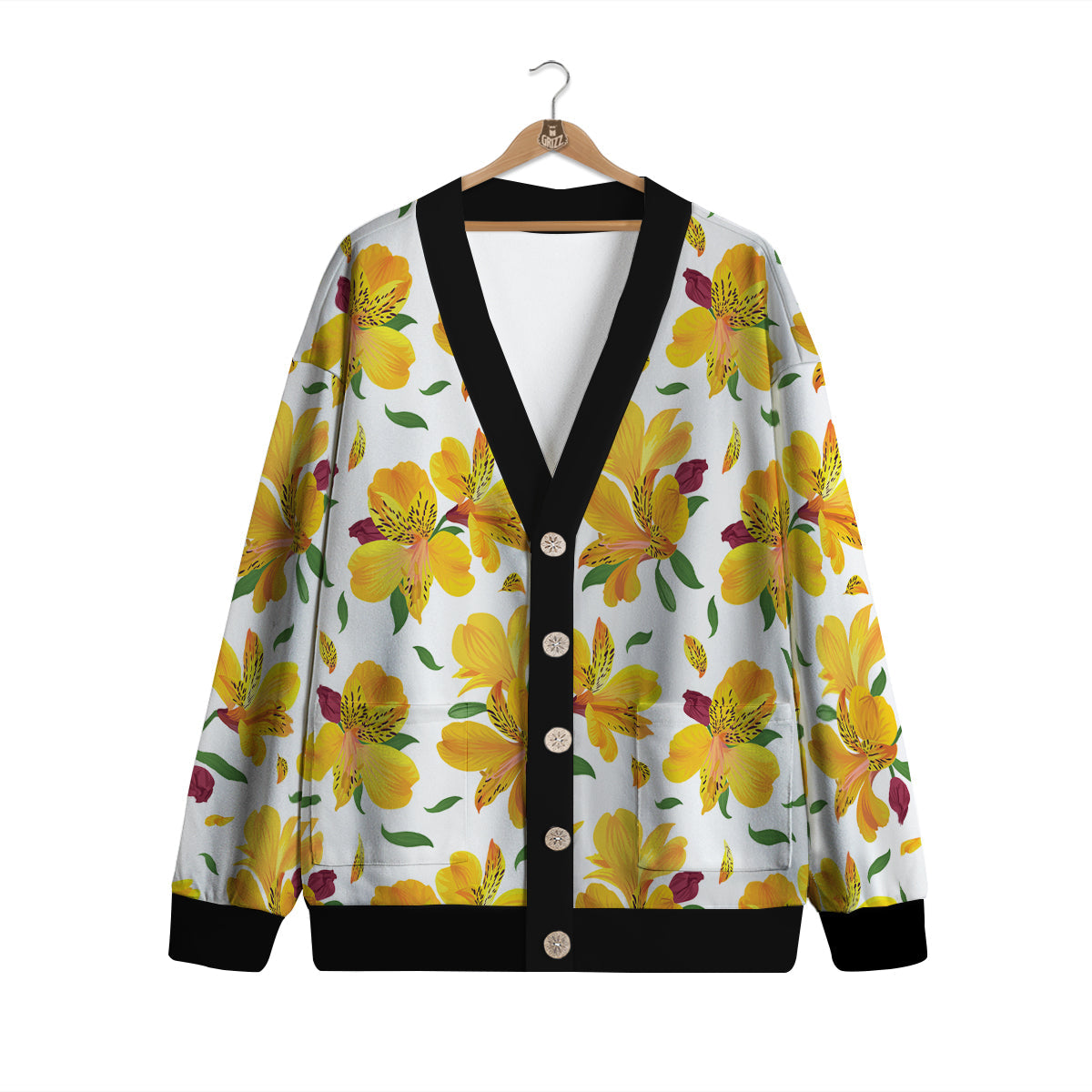 Alstroemeria Yellow Print Pattern Cardigan-grizzshop