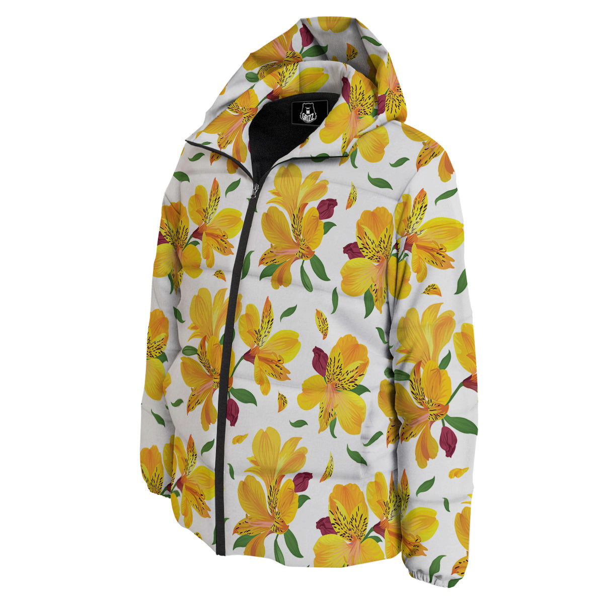 Alstroemeria Yellow Print Pattern Down Jacket-grizzshop