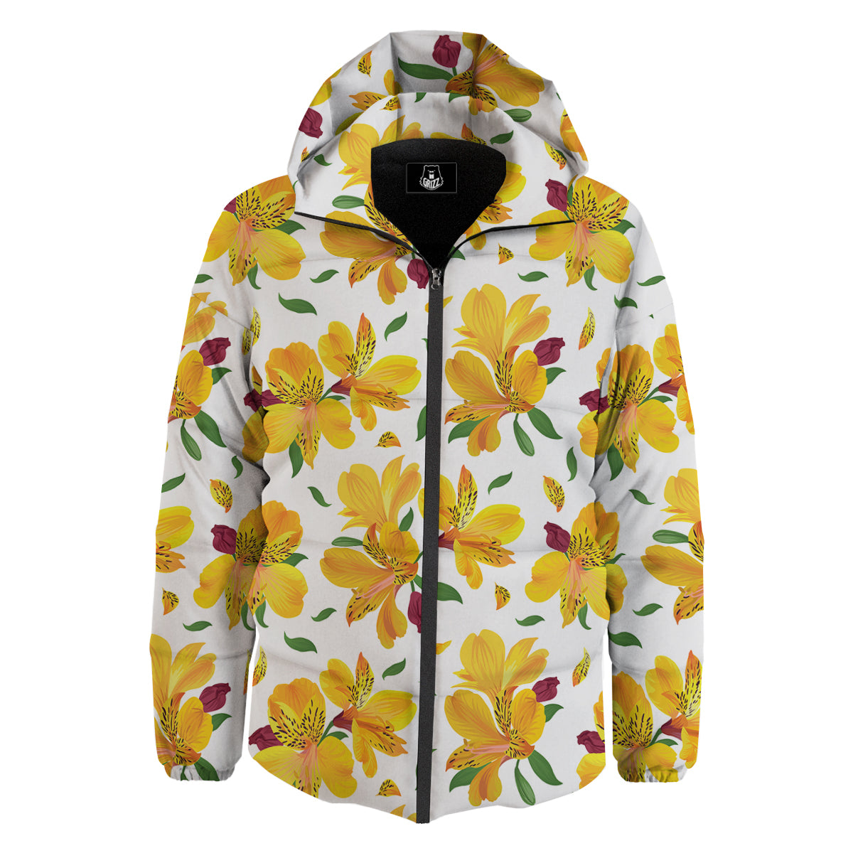 Alstroemeria Yellow Print Pattern Down Jacket-grizzshop