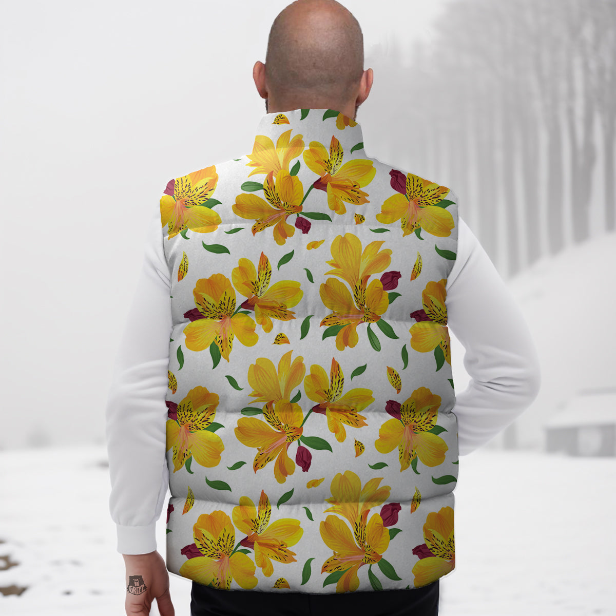 Alstroemeria Yellow Print Pattern Down Vest-grizzshop