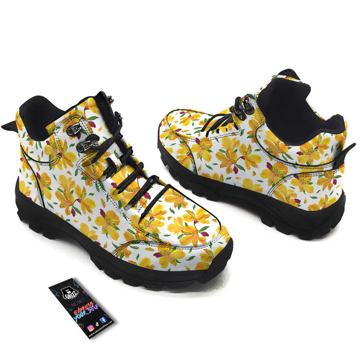 Alstroemeria Yellow Print Pattern Hiking Shoes-grizzshop