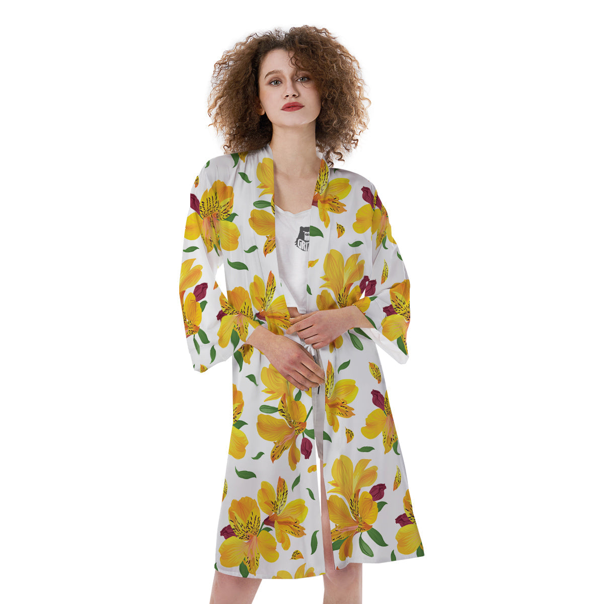 Alstroemeria Yellow Print Pattern Kimono-grizzshop