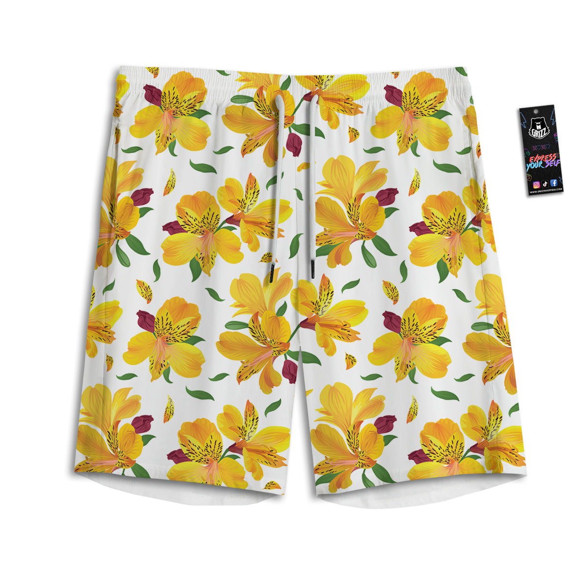 Alstroemeria Yellow Print Pattern Men's Athletic Shorts