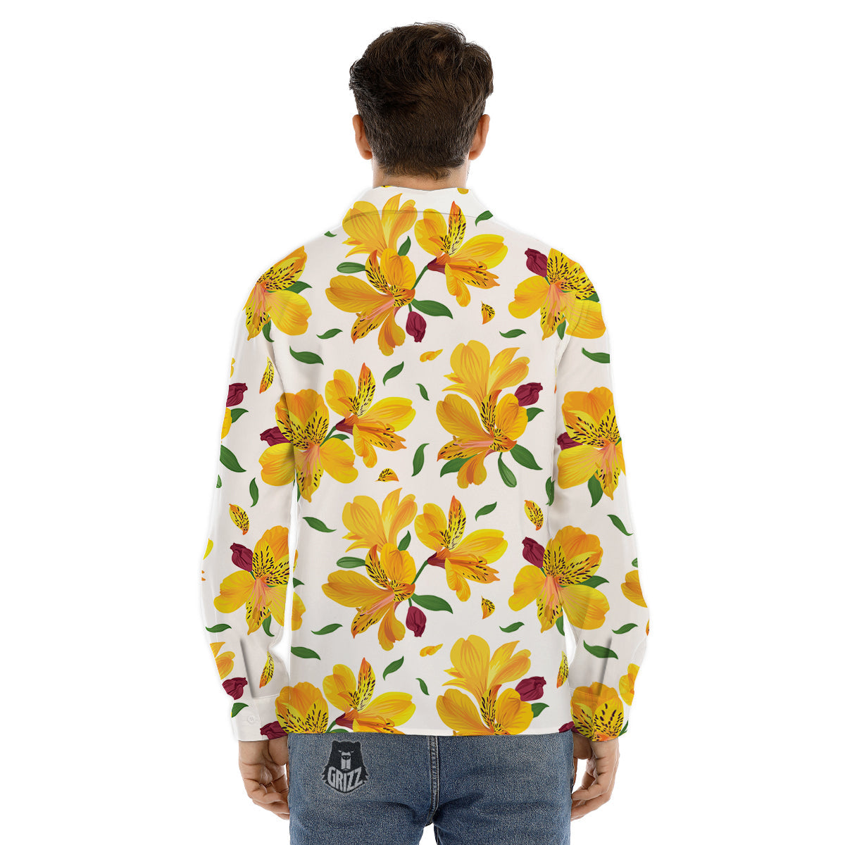 Alstroemeria Yellow Print Pattern Men's Dress Shirts-grizzshop