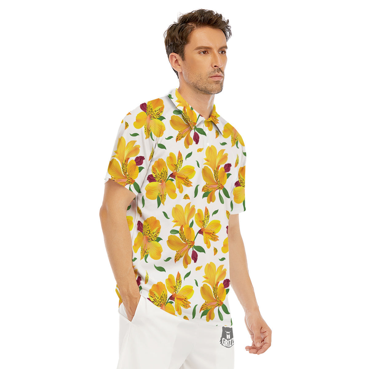 Alstroemeria Yellow Print Pattern Men's Golf Shirts-grizzshop