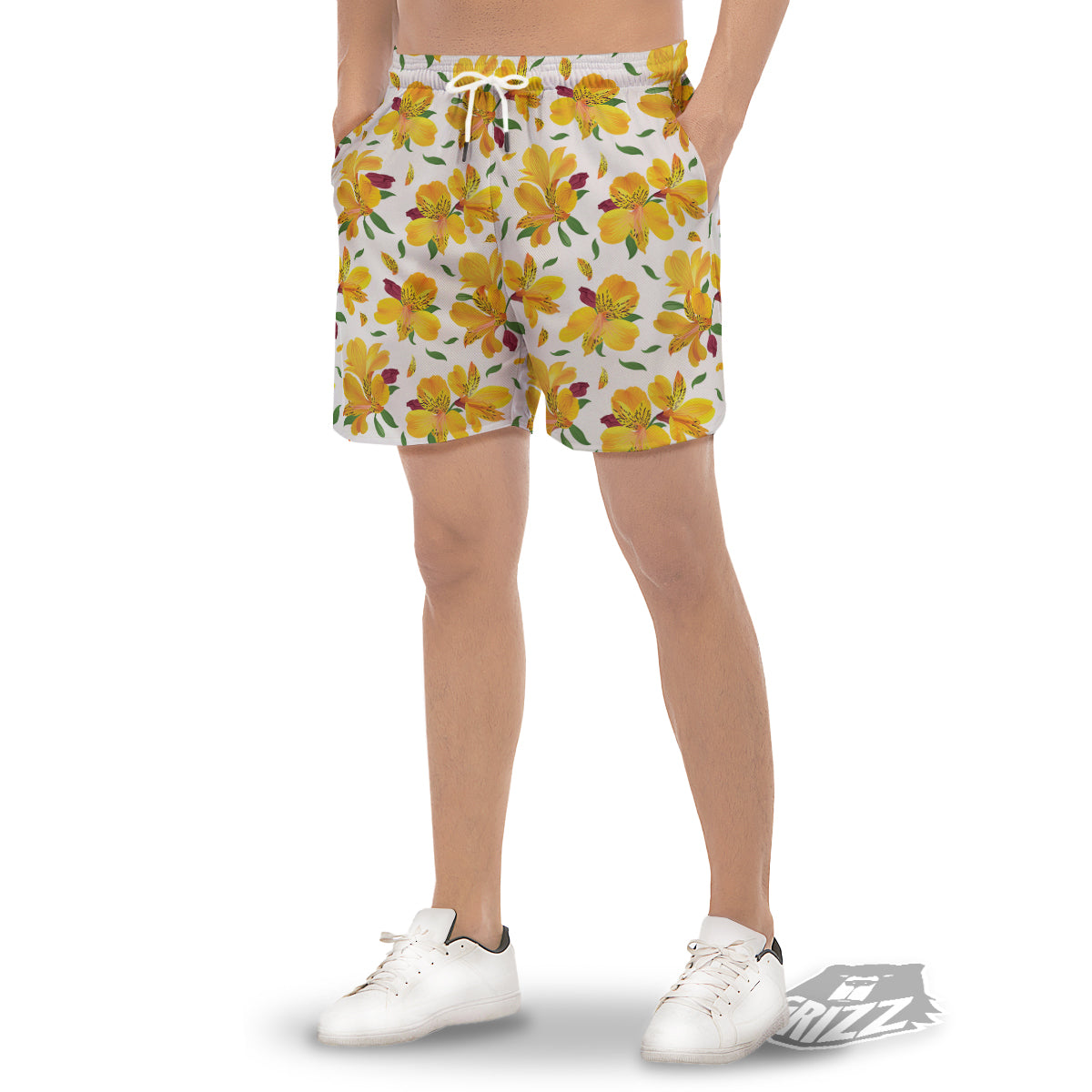 Alstroemeria Yellow Print Pattern Men's Gym Shorts-grizzshop