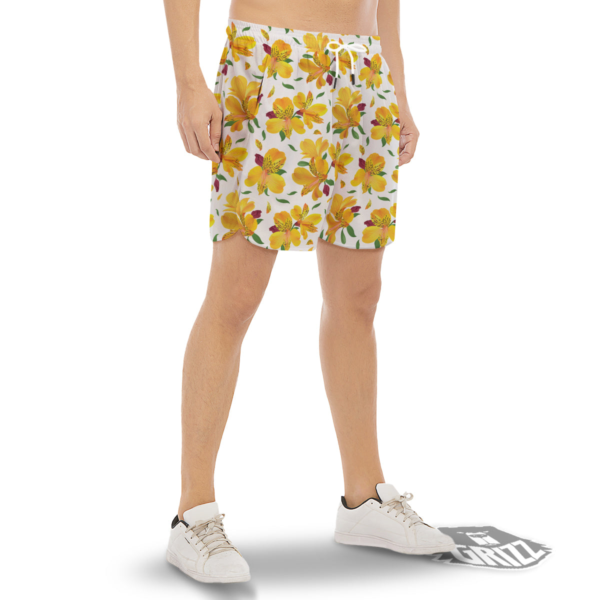 Alstroemeria Yellow Print Pattern Men's Gym Shorts-grizzshop