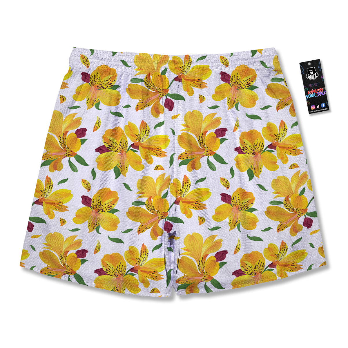 Alstroemeria Yellow Print Pattern Men's Running Shorts-grizzshop