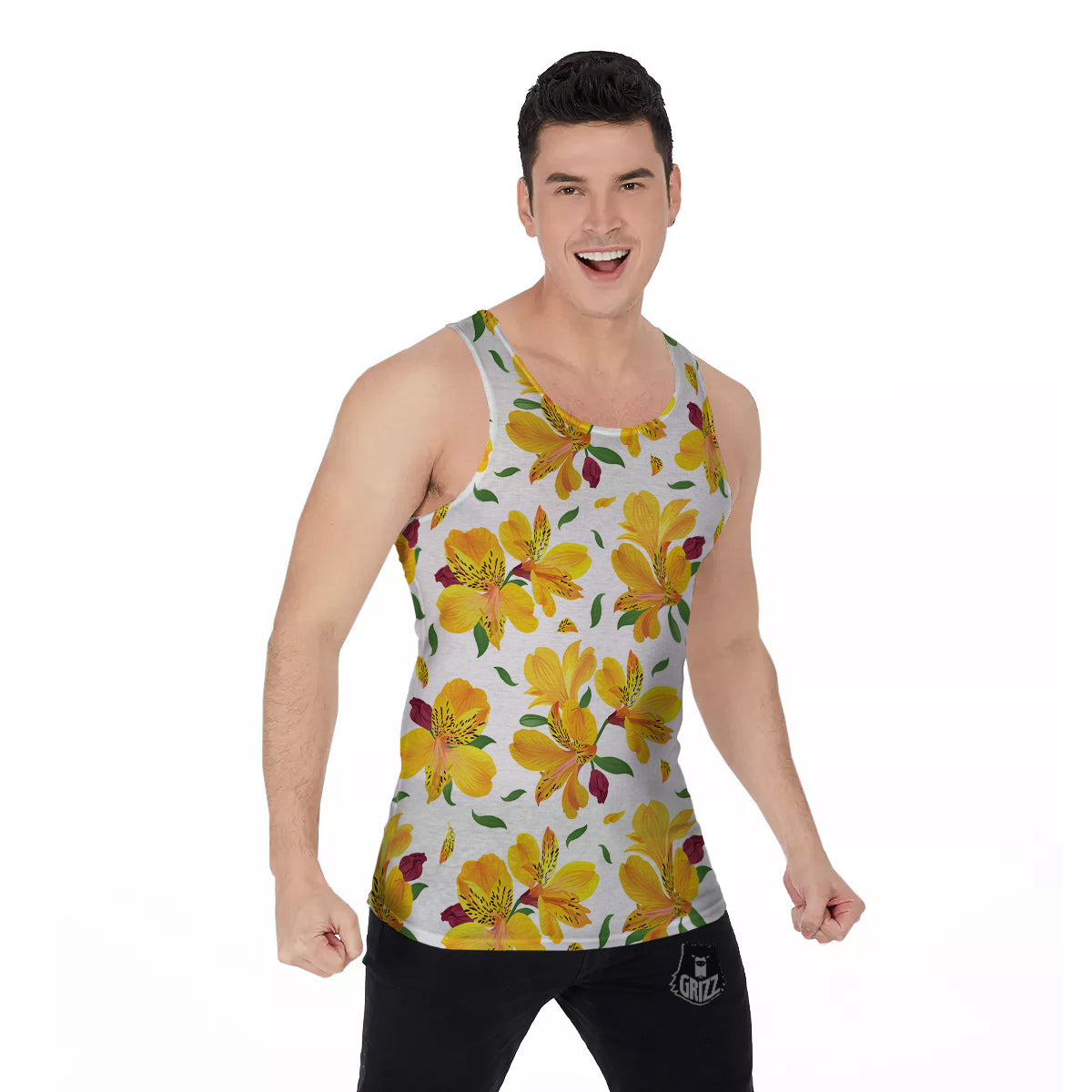 Alstroemeria Yellow Print Pattern Men's Tank Top-grizzshop