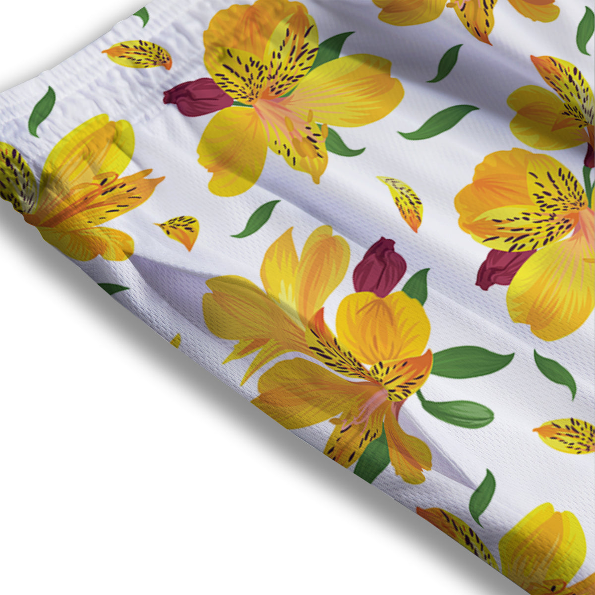 Alstroemeria Yellow Print Pattern Mesh Shorts