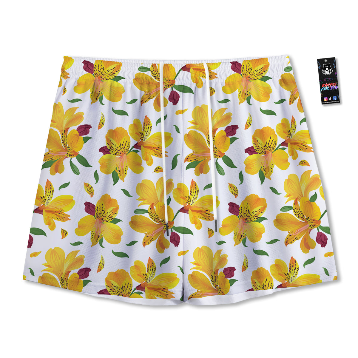 Alstroemeria Yellow Print Pattern Mesh Shorts