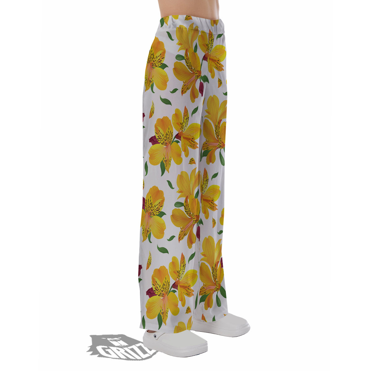 Alstroemeria Yellow Print Pattern Pajama Pants-grizzshop