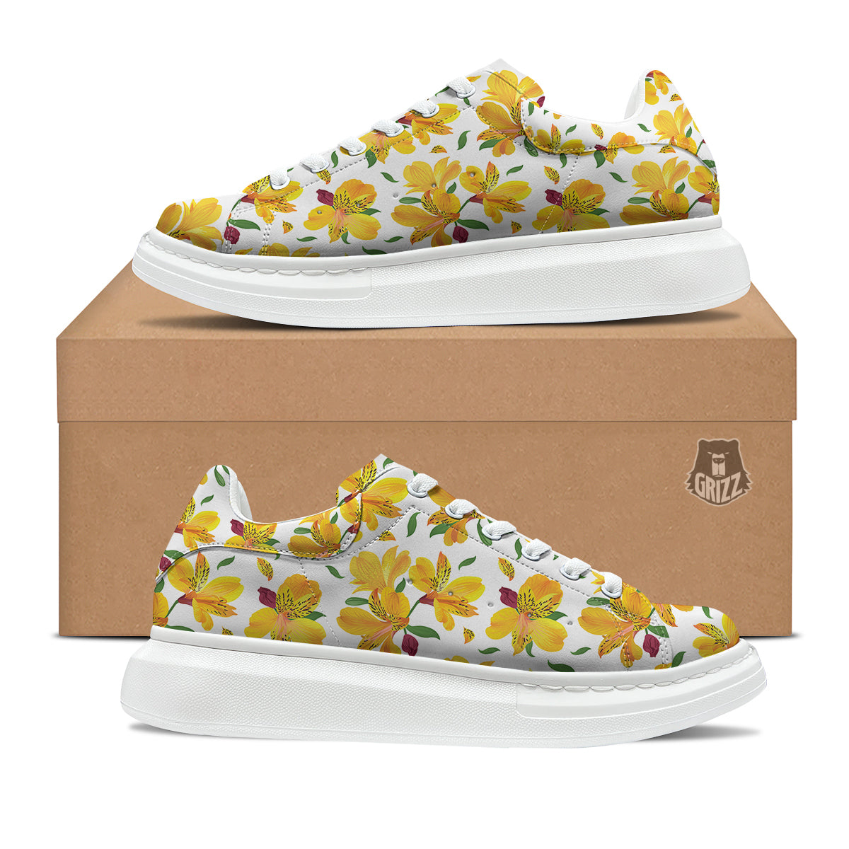 Alstroemeria Yellow Print Pattern Platform Shoes-grizzshop