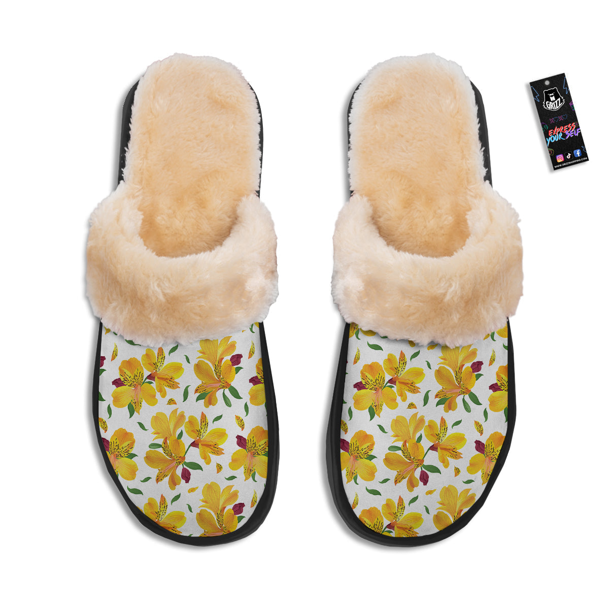 Alstroemeria Yellow Print Pattern Slippers-grizzshop