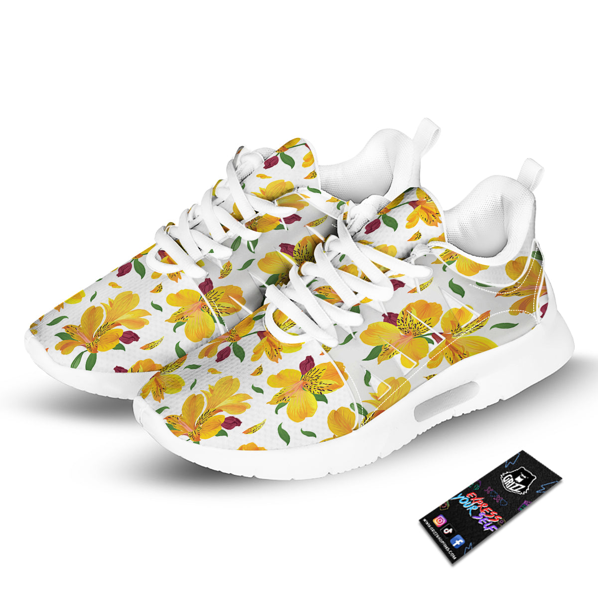 Alstroemeria Yellow Print Pattern Tennis Shoes-grizzshop