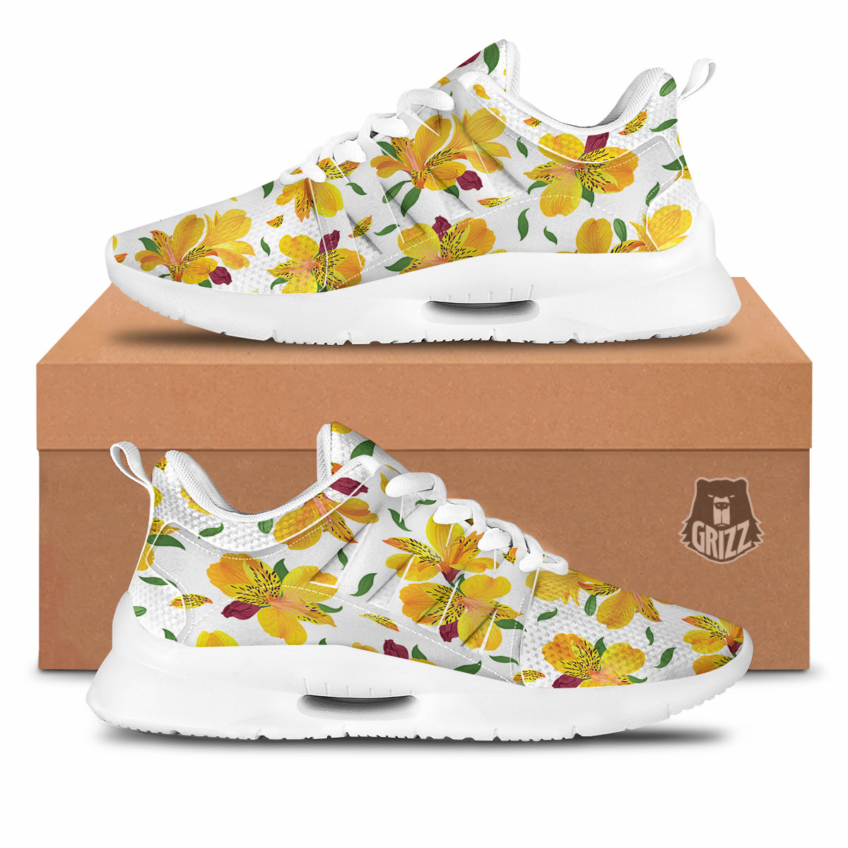 Alstroemeria Yellow Print Pattern Tennis Shoes-grizzshop