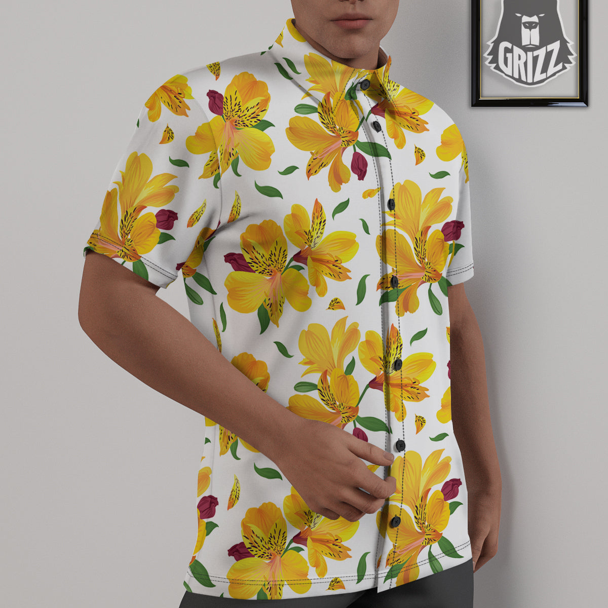 Alstroemeria Yellow Print Pattern Untucked Shirts-grizzshop