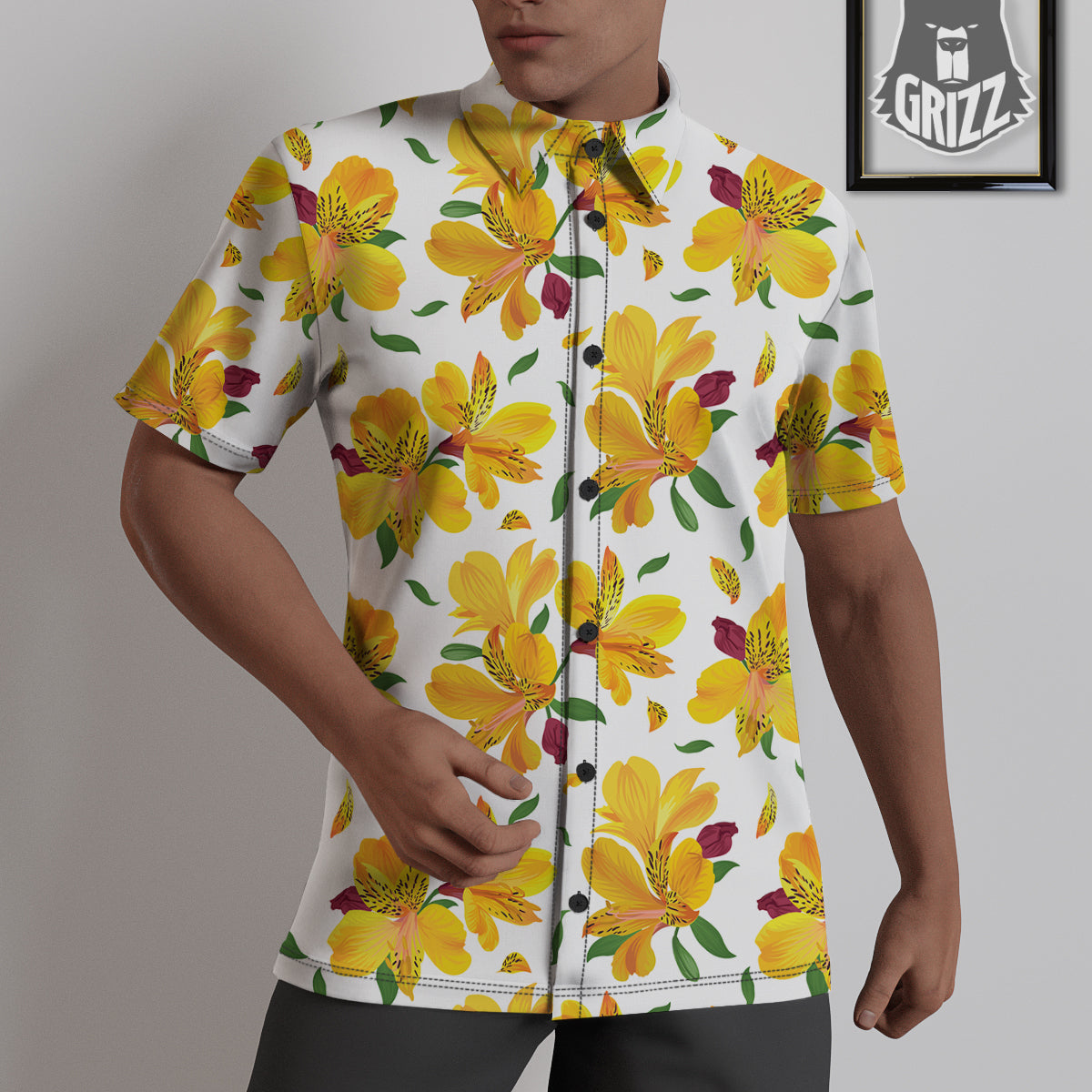 Alstroemeria Yellow Print Pattern Untucked Shirts-grizzshop